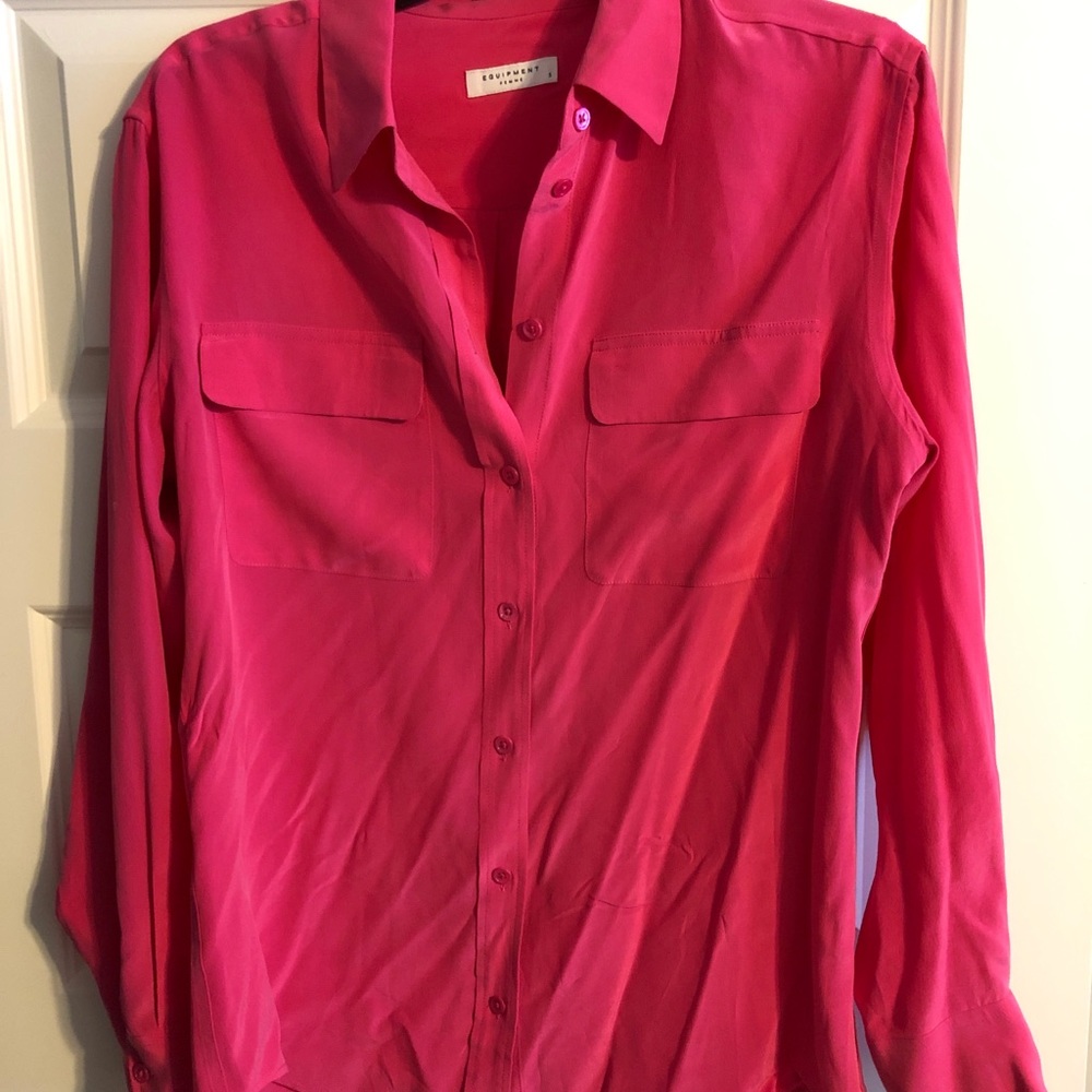 Equipment pink silk button down